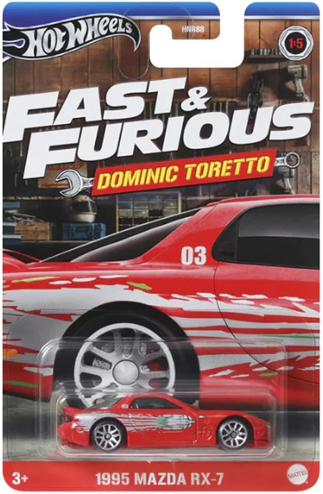 Hot Wheels Fast and FURIOUS Dominic Toretto Auto 1995 Mazda RX-7 Die Cast Model 1:64 Scale - Length 7 cm - HRW46