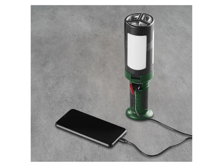 Parkside Handheld LED flashlight with power bank.