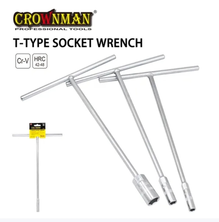 Crownman Mechanic Cr-V T-Type Satin Chrome Plated Finish Socket Wrench Spanner 15, 19 mm