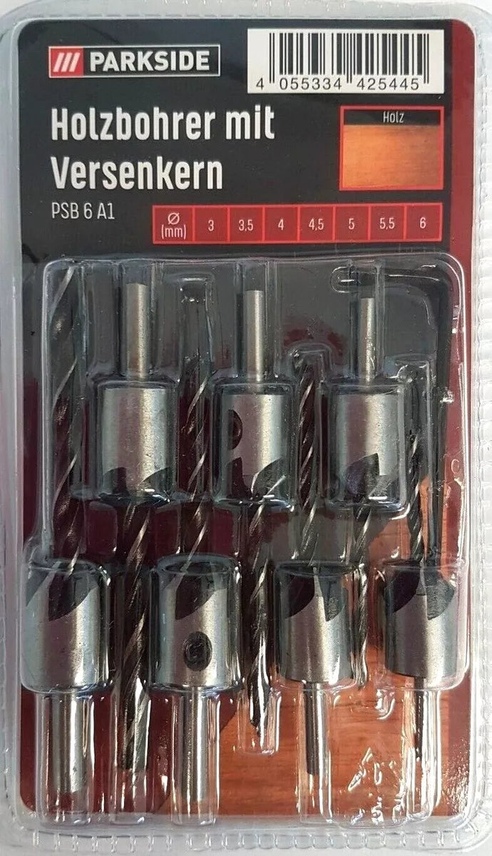 Parkside wood drill bit with countersinks 3 / 3 5 / 4 / 4 5 / 5 / 5 5 / 6mm