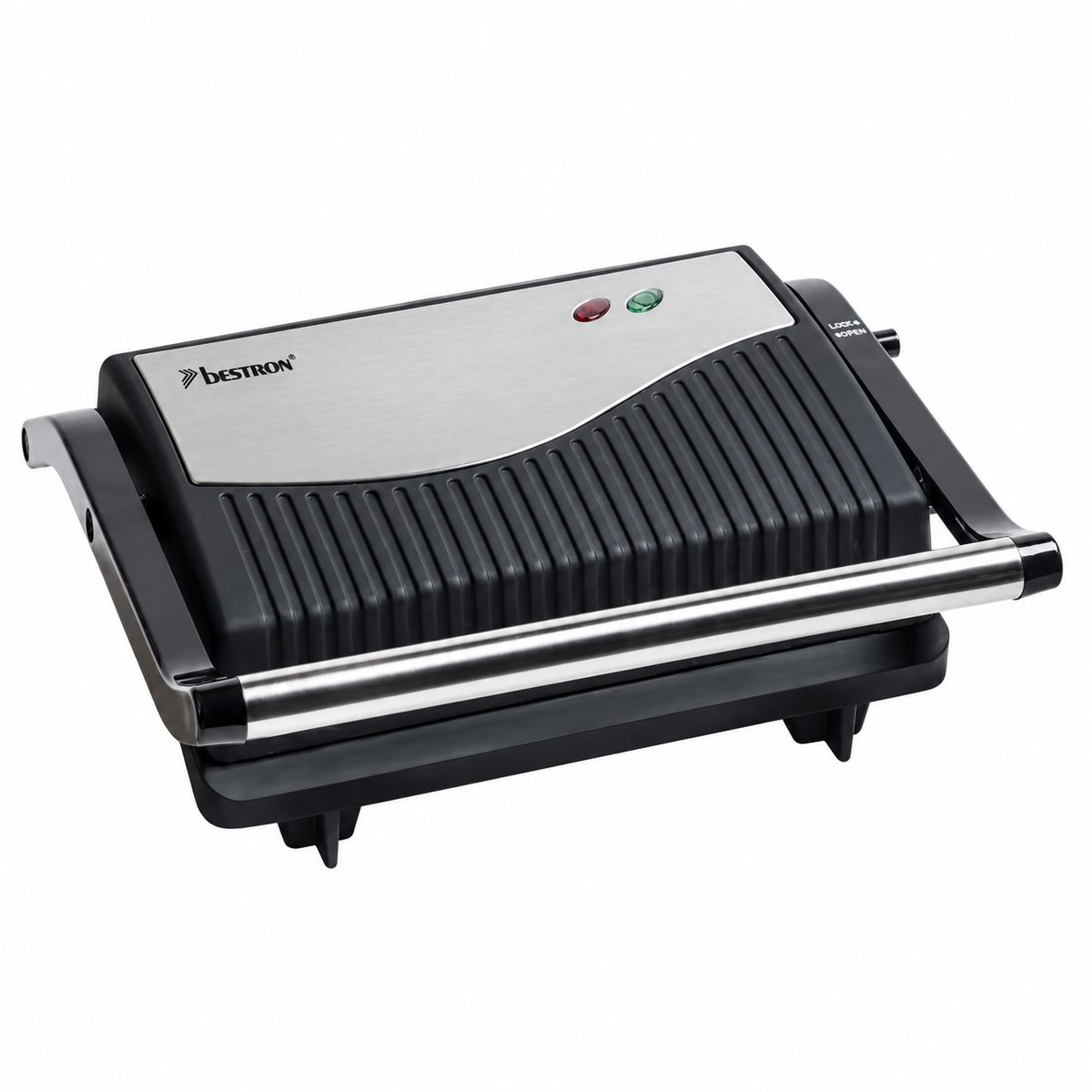 Bestron APG150 Panini Contact Grill Hinged, Plastic, 750 W, Black, Silver