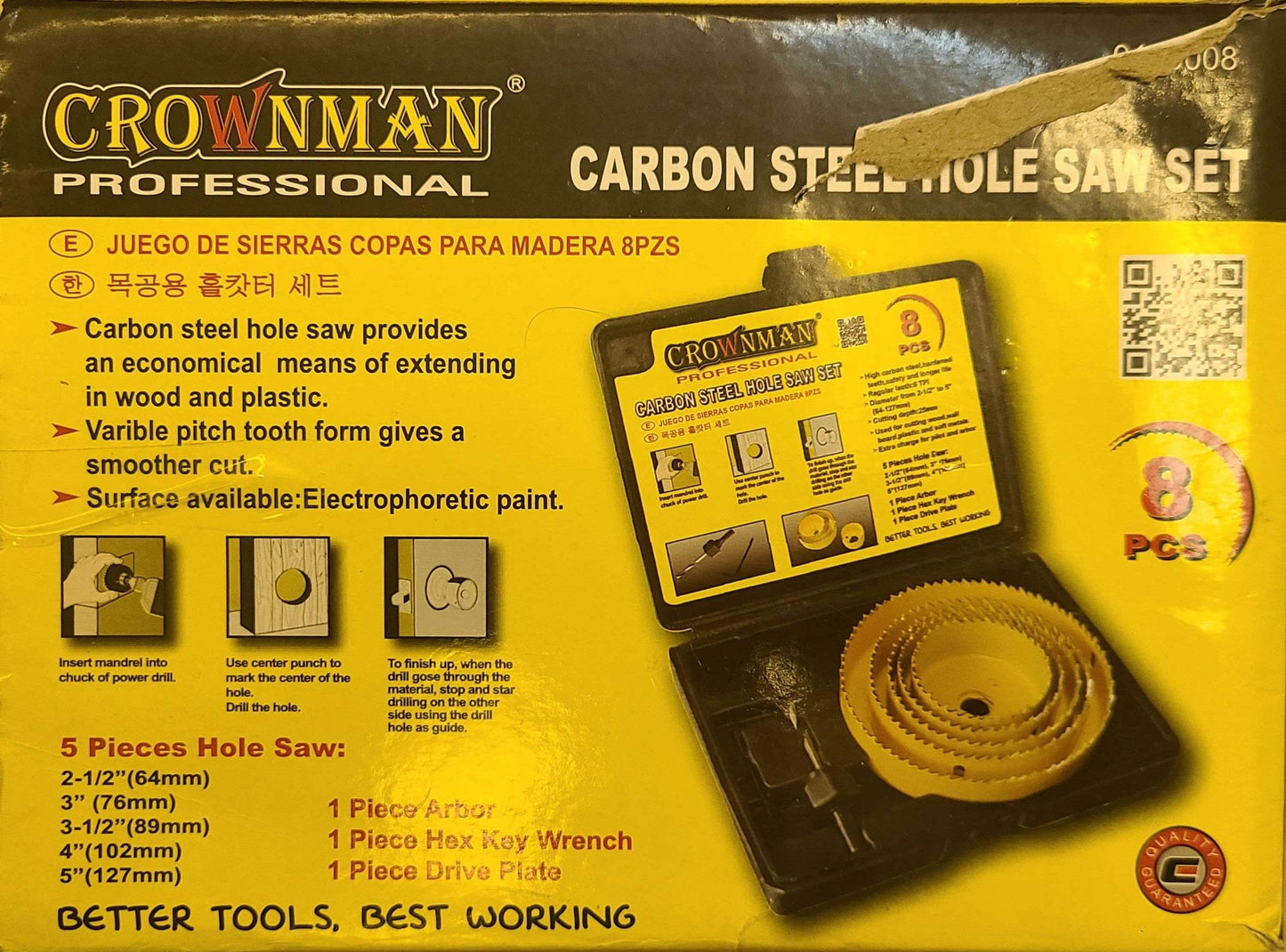 Crownman Carbon Steel Hole Saw Set.