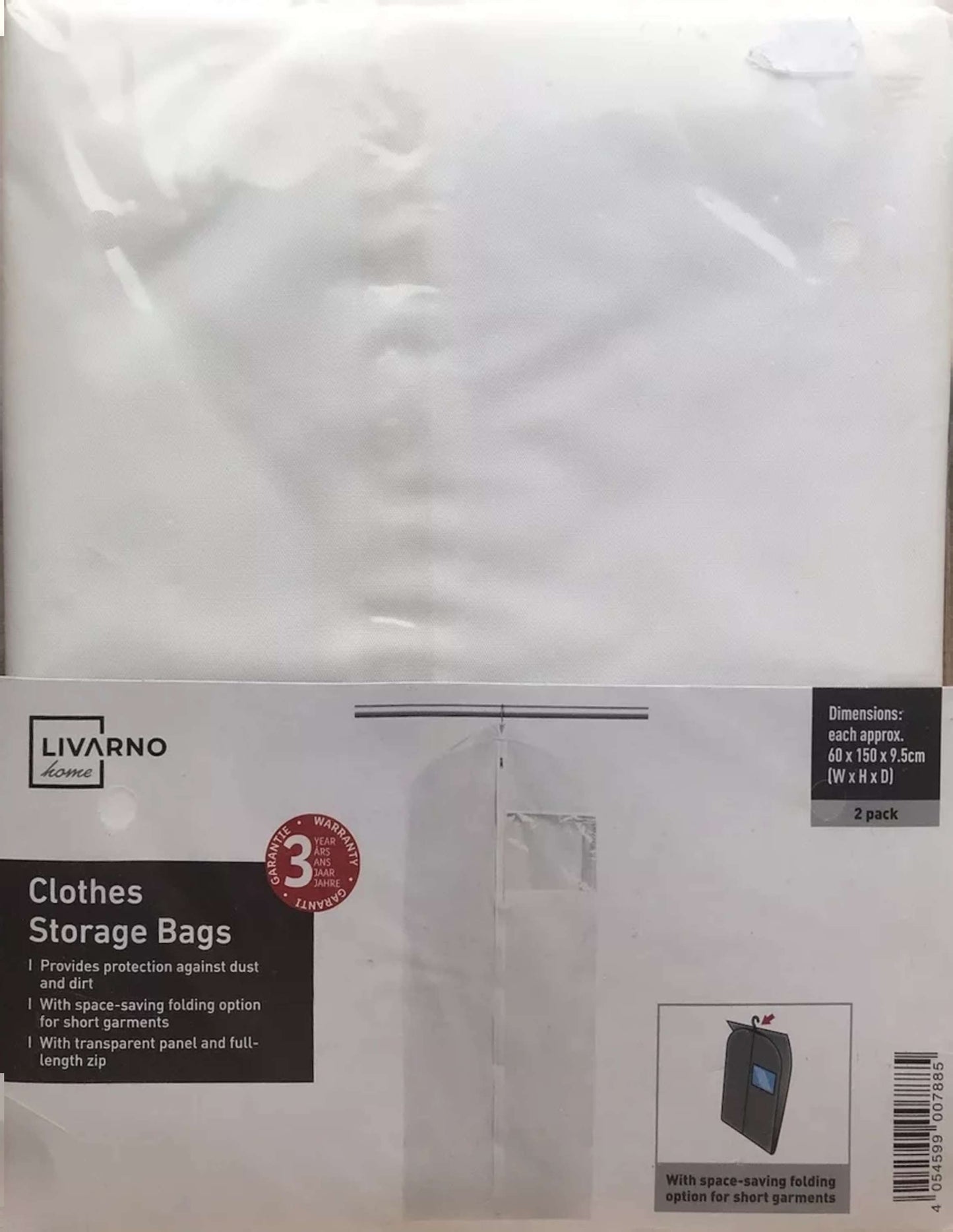 Livarno Home - Pack Of 2 Livarno Clothing Bags/New/White/Hanging/Wardrobe Storage/Zipped