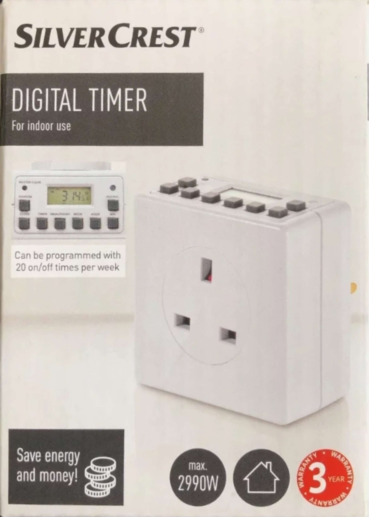 Silvercrest Digital Timer Plug-In Socket Indoor Use | Programmable 24h/7-Day