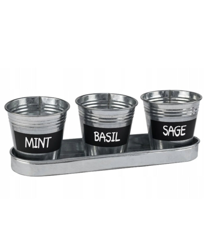 Parkside - Set of 3 Flowerpots, Herb Planter, Chalk Board, Silver .