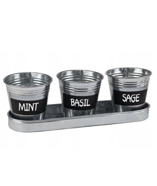 Parkside - Set of 3 Flowerpots, Herb Planter, Chalk Board, Silver .