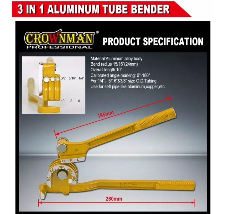 Crownman - 3 In 1 Manual Pipe Tube Bender , Plumbing