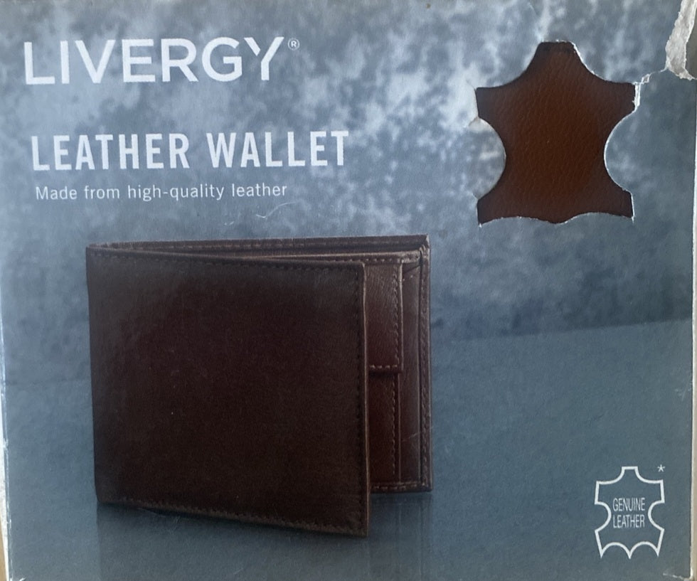 Livergy - Mens Leather Wallet Genuine Leather Brown