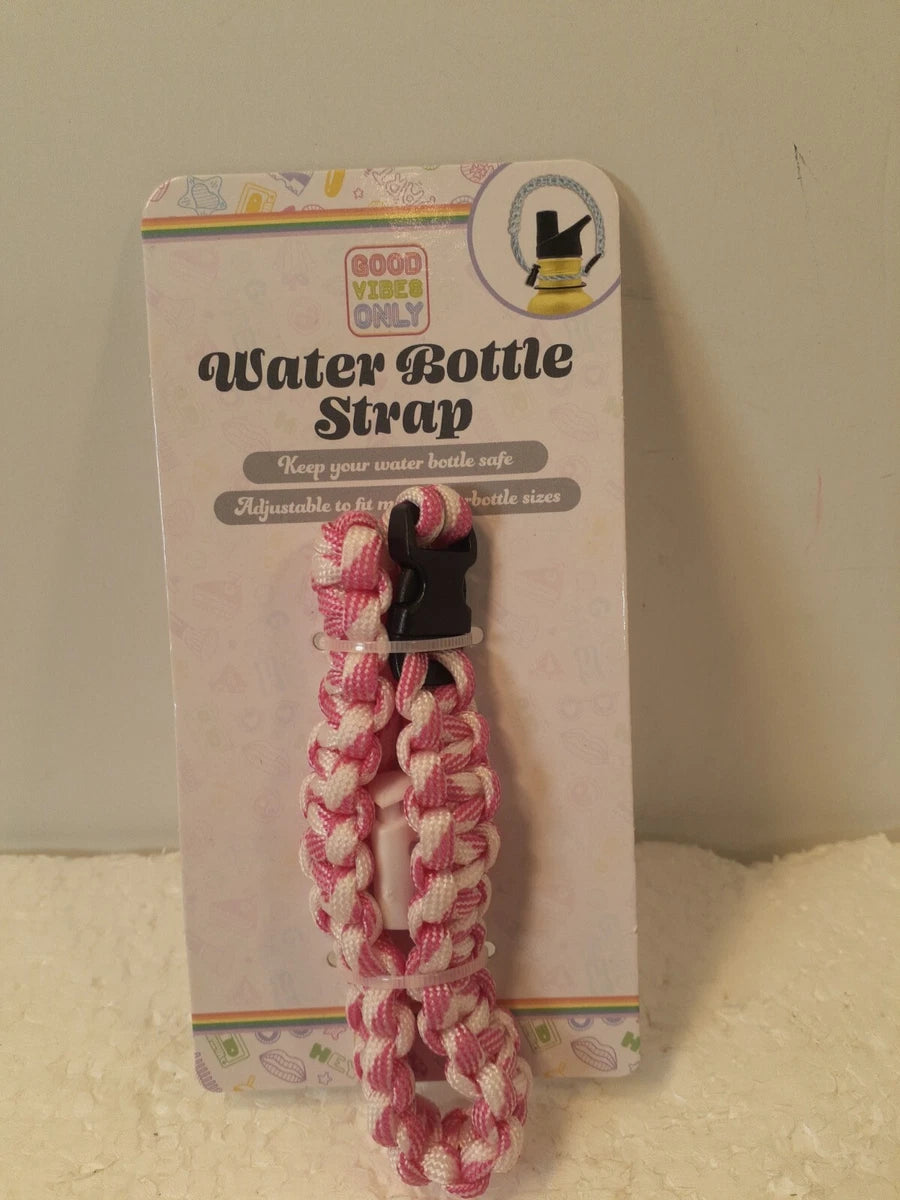 PINK & WHITE ADJUSTABLE WATER BOTTLE STRAP CLIP