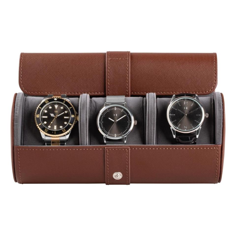 AURIOL watch box for 3 watches black with window leather look