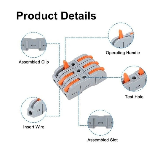 60PCS Box Insulated Can Power Plug Spring Din Rail Compact PCT Quick Docking Cable Push in Wire Connector Butt Terminal Block