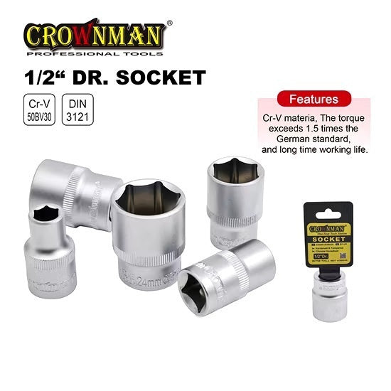 Crownman Auto Repair Tools, Cr-V 1/2"Dr. Socket / 16mm, 23mm, 24mm, 13-16". Each 2$