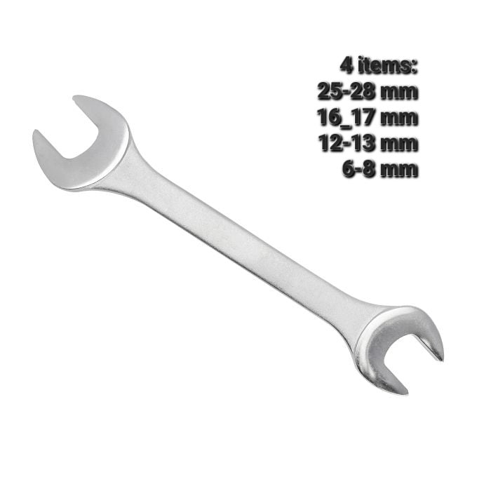 Crownman - Open End Wrench High-Strength Steel Precision Fit, 25-28mm, 16-17mm, 12-13mm, 6-8mm.