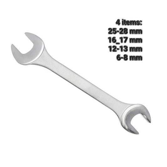 Crownman - Open End Wrench High-Strength Steel Precision Fit, 25-28mm, 16-17mm, 12-13mm, 6-8mm.