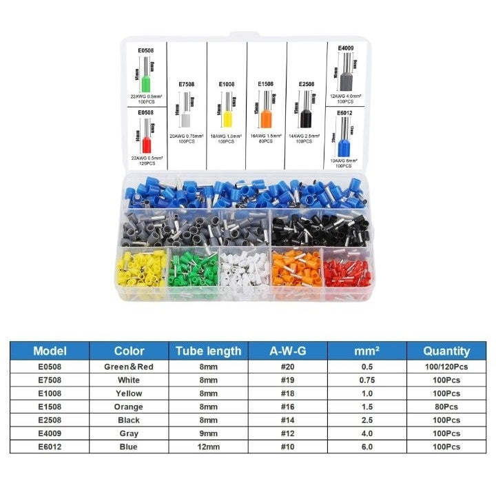 800pcs Assorted Insulated Electrical Wire Crimp Cable Connector Crimping Tool Kit Ferrule Terminals