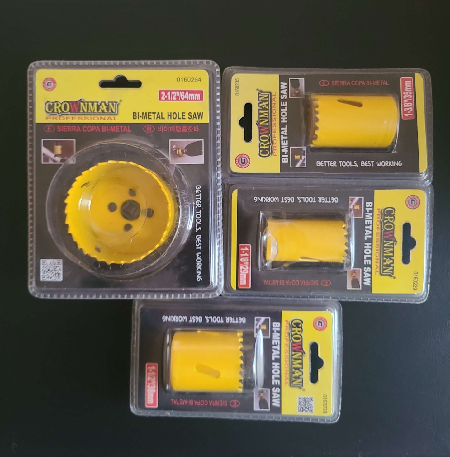 Crownman - Bi-Metal Hole Saw 29, 35, 38 & 64mm ( 4 pieces)