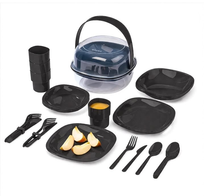 Crivit - 33-piece Camping Tableware Set, for Outdoor Activities like Picnics, Hiking, and Barbecues.