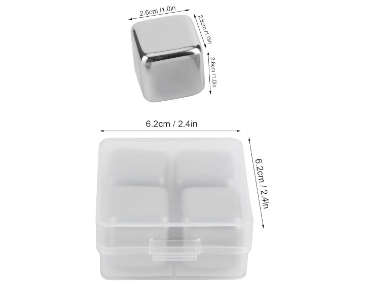 304 Stainless Steel Quick Freezing Metal Stones, Ice Cubes Whiskey Stones, Reusable Metal Chilling Rocks with Ice Tong and Tray, Chilling Stone for Whiskey, Wine, Beverage Juice(4PCS)