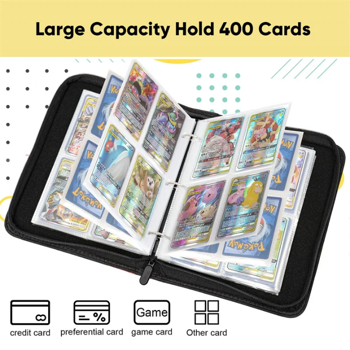 Poke Mon PU Leather 4 Pocket Card Binder With Zipper Capacity 400 Cards Holder Trading Card Binders and Sleeves