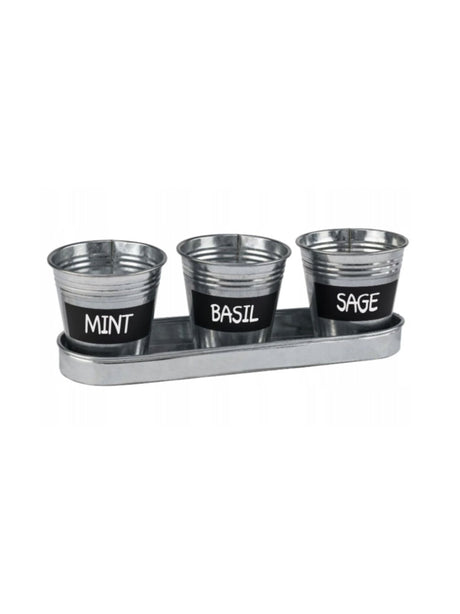 Parkside - Set of 3 Flowerpots, Herb Planter, Chalk Board, Silver .
