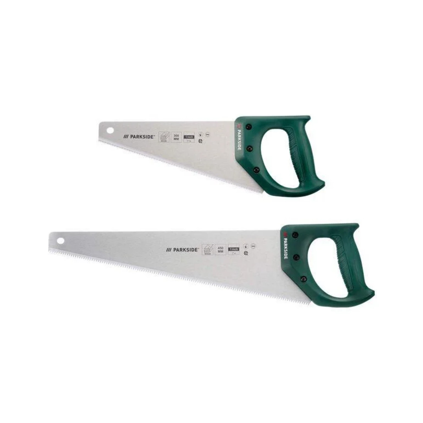 Parkside - Hand Saw Set 450 mm + 300 mm PHSS 3 A6 Saws with Green Ergonomic Handles.