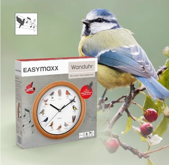 EASYmaxx Wall clock with 12 songbird singing with lifelike bird motifs