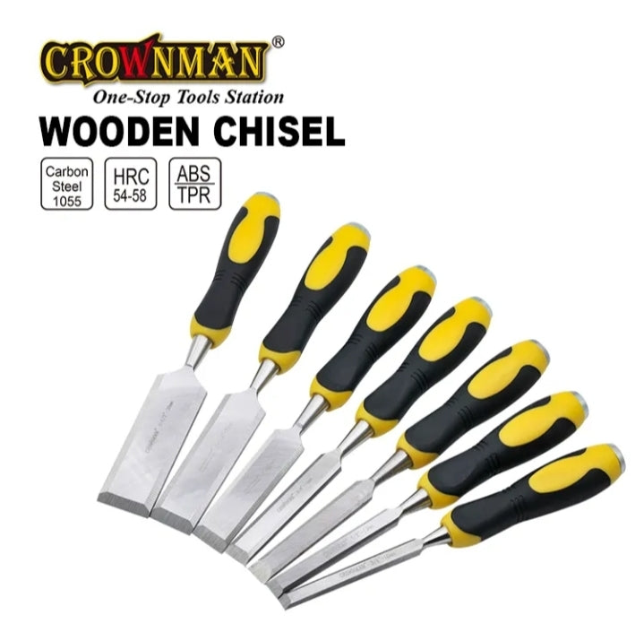CROWNMAN Professional Custom Carbon Steel Double Color Durable Hand Woodwork Wood Working Carving Tools Chisel Set 19mm 32mm