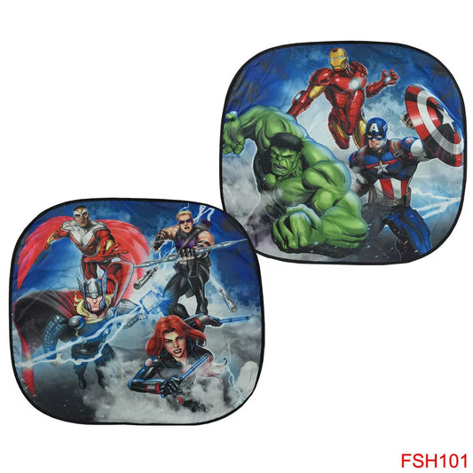 Marvel Avengers - Auto Side Shade Set Includes Two Sunshades like Hulk and Iron Man.