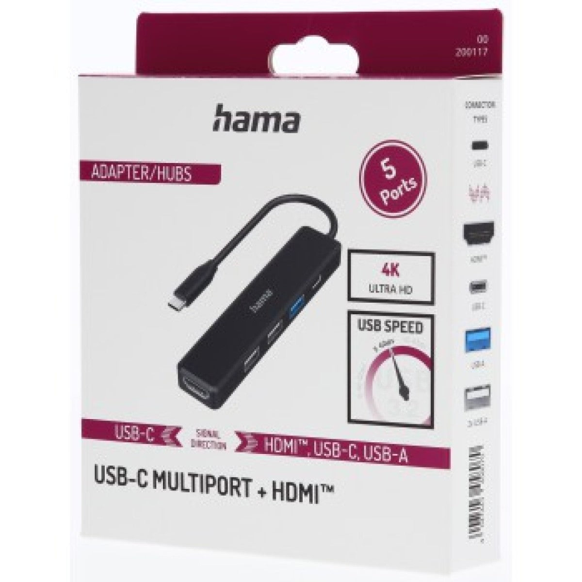 Hama - USB-C Hub, Multiport, 5 Ports, 3 x USB-A, USB-C, HDMI