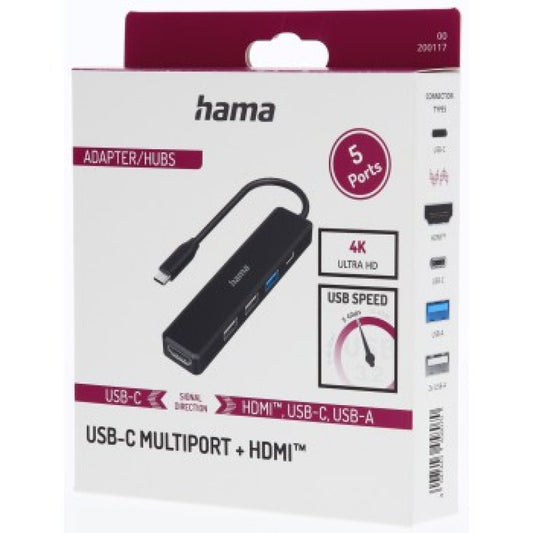 Hama - USB-C Hub, Multiport, 5 Ports, 3 x USB-A, USB-C, HDMI