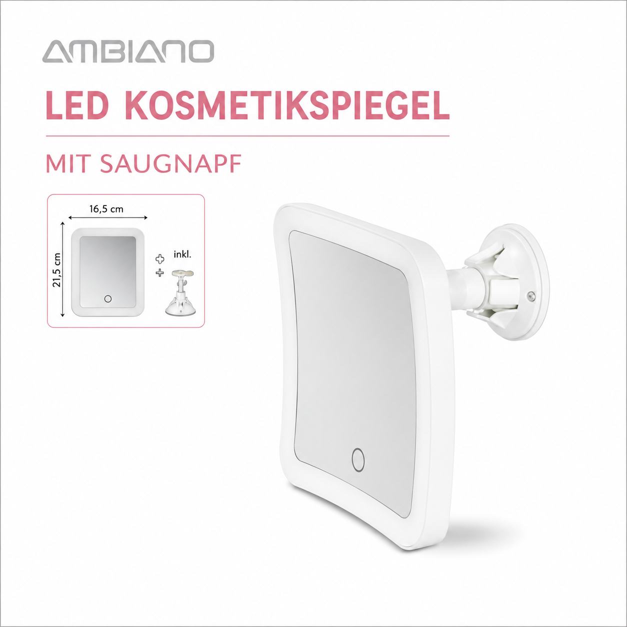 Ambiano - LED Cosmetic Mirror with a Suction Cup