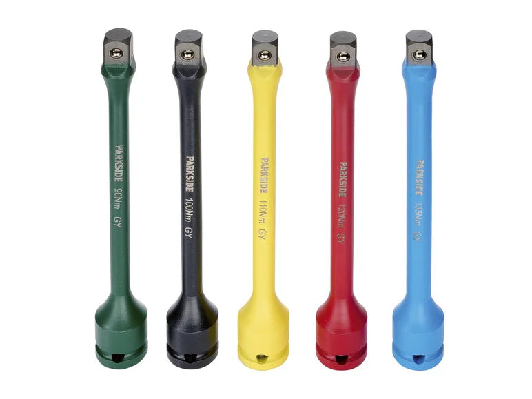 Parkside - 5 pcs Torsion Bar Extension - 1/2-inch impact wrenches to prevent over-tightening 90 Nm, 100 Nm, 110 Nm, 120 Nm, 135 Nm.