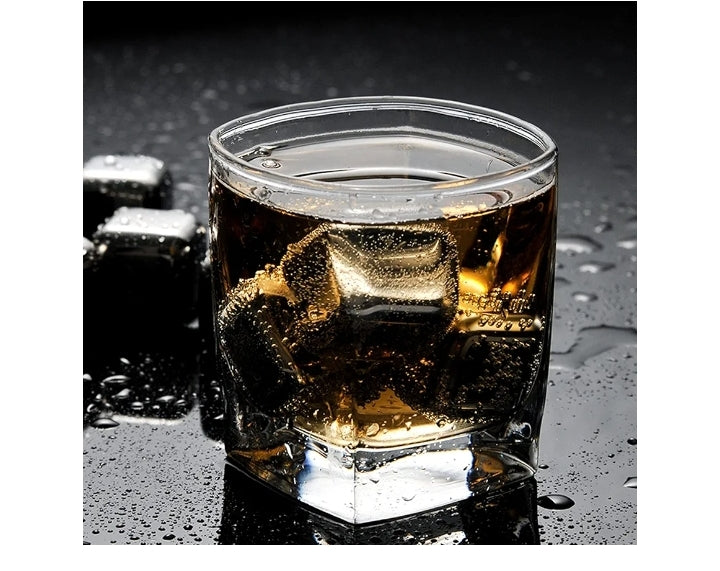304 Stainless Steel Quick Freezing Metal Stones, Ice Cubes Whiskey Stones, Reusable Metal Chilling Rocks with Ice Tong and Tray, Chilling Stone for Whiskey, Wine, Beverage Juice(4PCS)