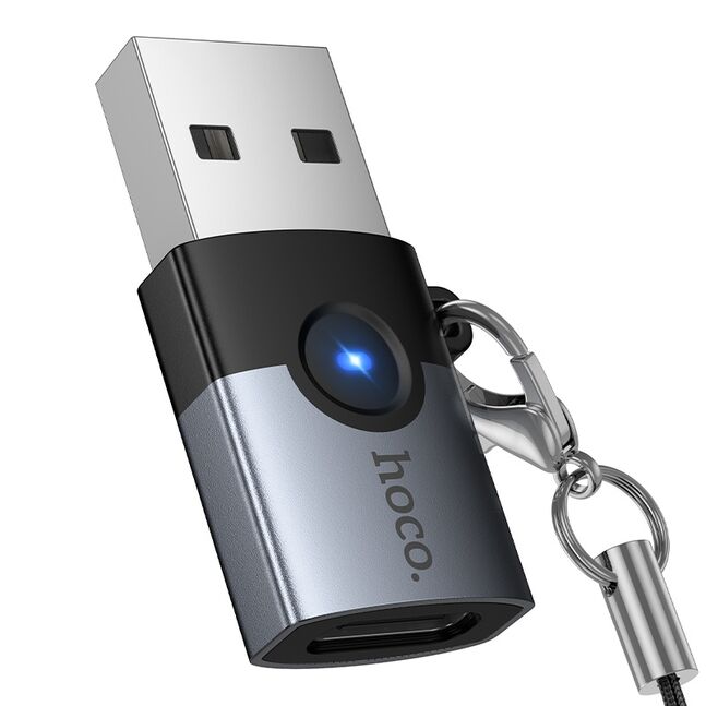 Hoco UA46B Victory series USB-A male to USB-C female adapter.