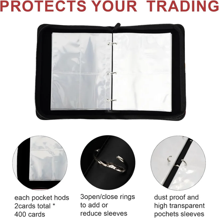 Poke Mon PU Leather 4 Pocket Card Binder With Zipper Capacity 400 Cards Holder Trading Card Binders and Sleeves