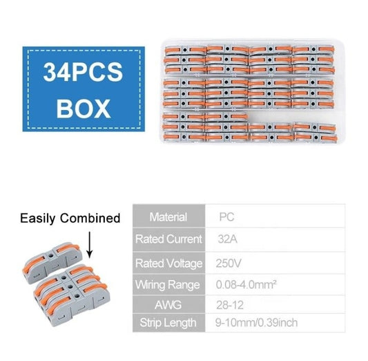 34PCS Box Multi-function Butt Supplier Rail Insulated Lighting Power Wiring Electric PCT Quick Terminal Connector Block
