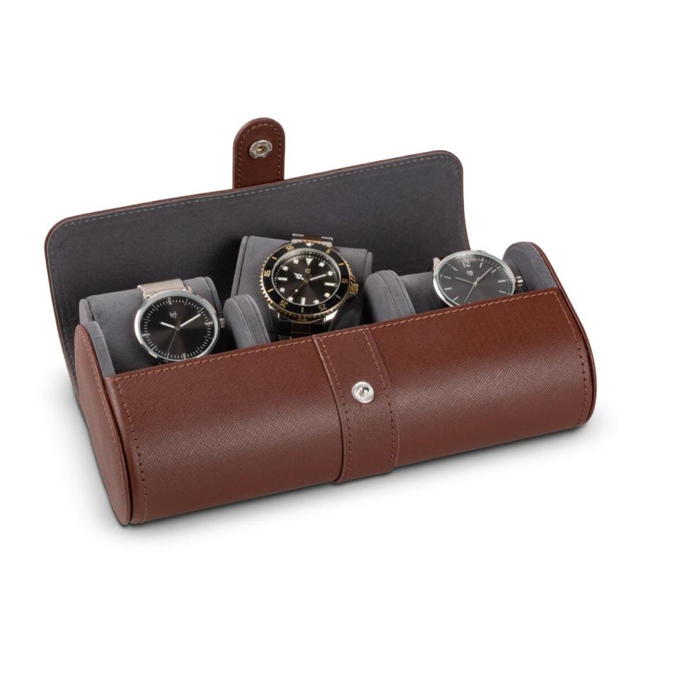 AURIOL watch box for 3 watches black with window leather look