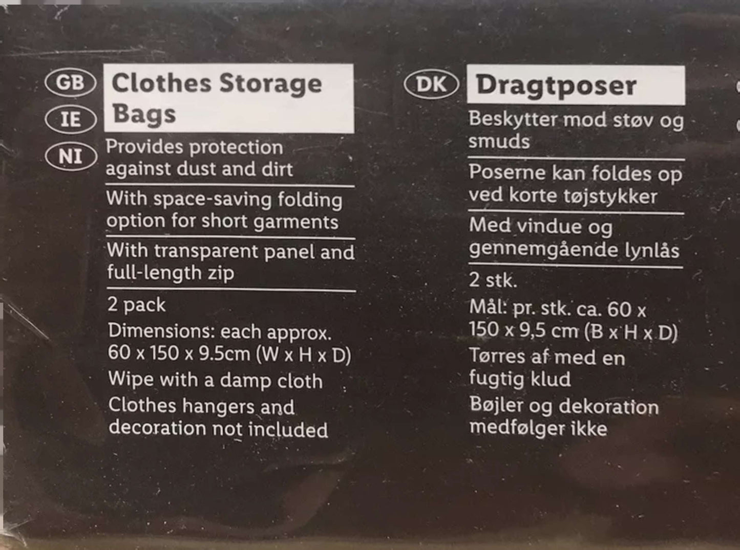 Livarno Home - Pack Of 2 Livarno Clothing Bags/New/White/Hanging/Wardrobe Storage/Zipped