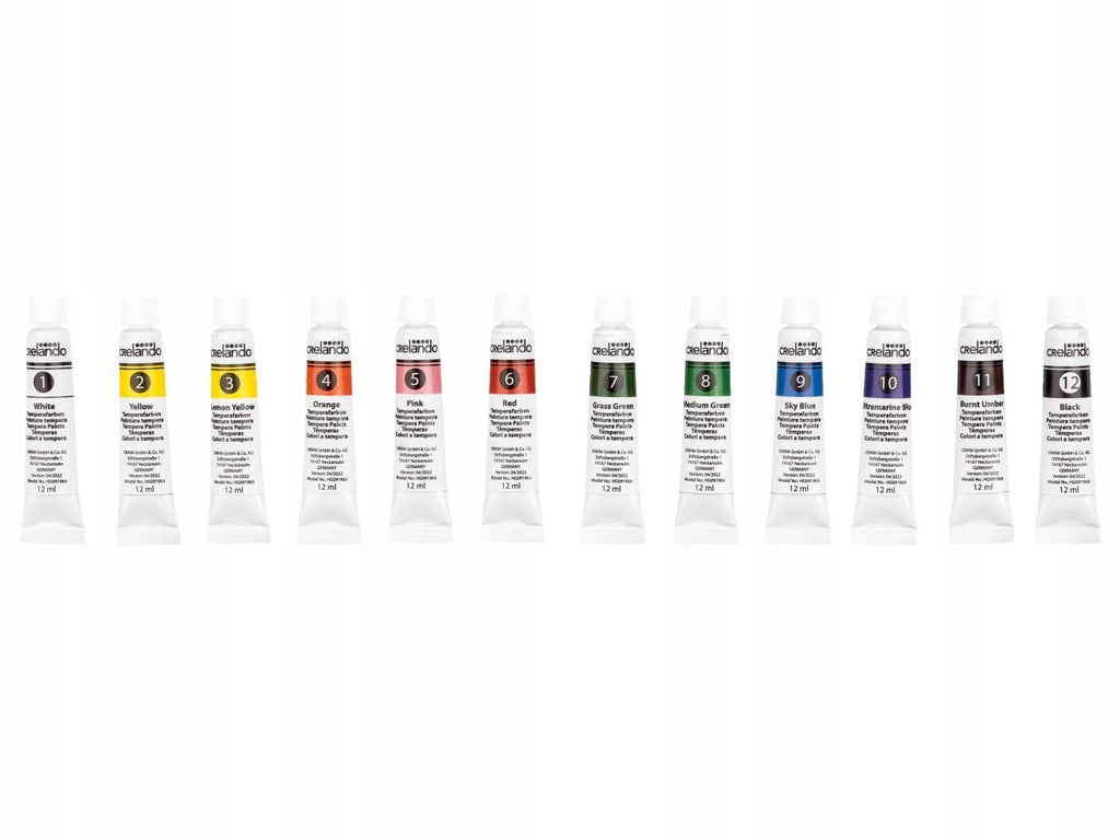 Crelando - Set of tempera paints 12 colors tube 12ml