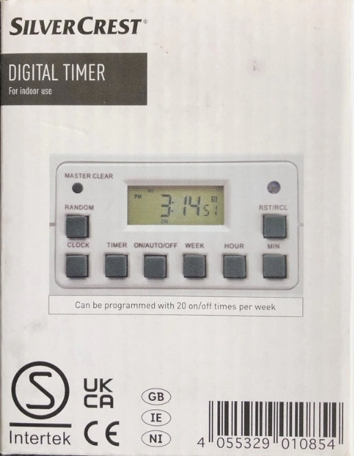 Silvercrest Digital Timer Plug-In Socket Indoor Use | Programmable 24h/7-Day