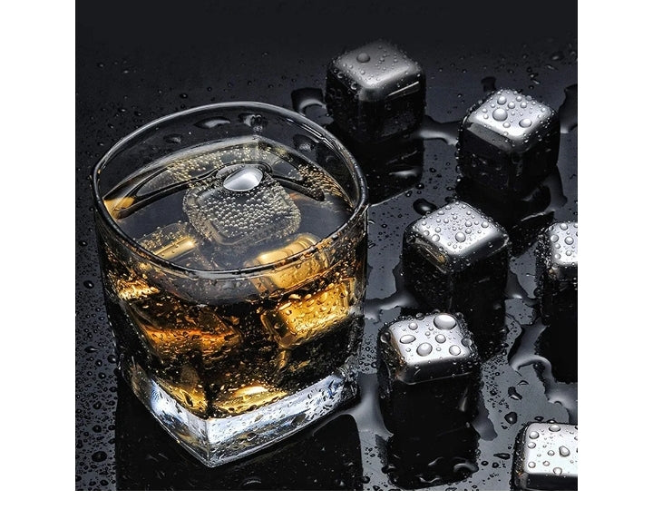 304 Stainless Steel Quick Freezing Metal Stones, Ice Cubes Whiskey Stones, Reusable Metal Chilling Rocks with Ice Tong and Tray, Chilling Stone for Whiskey, Wine, Beverage Juice(4PCS)